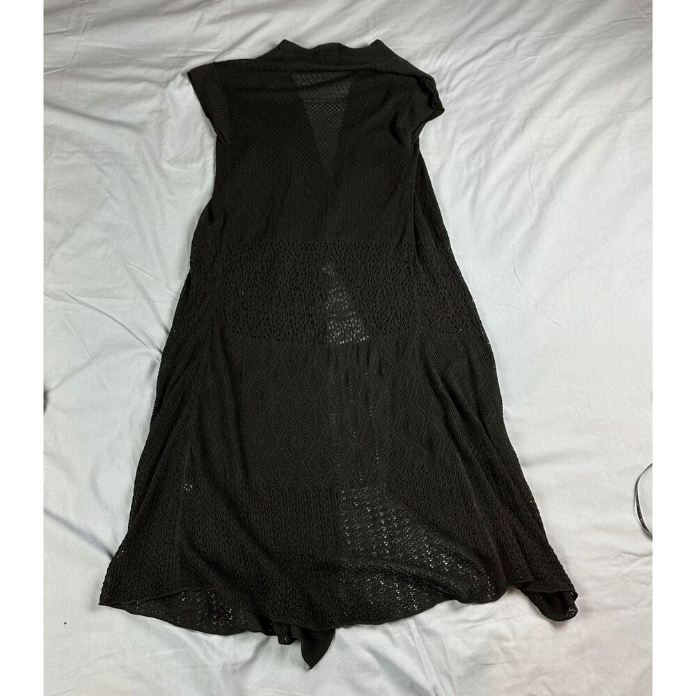 Eileen Fisher Size Small Open Front Long Cardigan Vest Black Knit Cozy